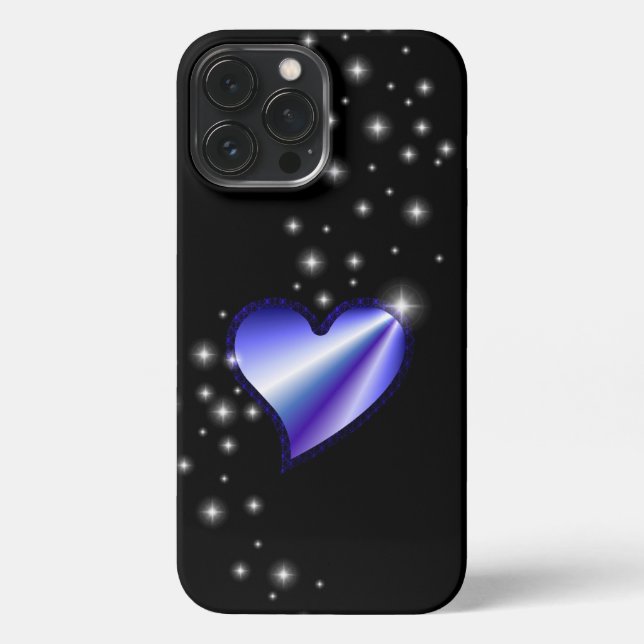Purple Rainbow Heart with Stars on black iPhone Case (Back)