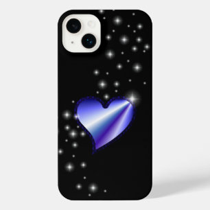 Purple Rainbow Heart with Stars on black iPhone 14 Plus Case