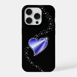 Purple Rainbow Heart with Stars on black iPhone 15 Pro Case