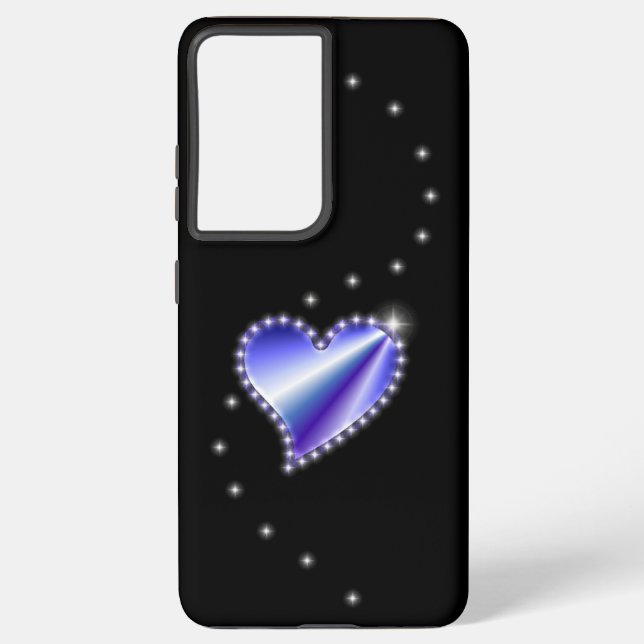Purple Rainbow Heart with Stars on black Samsung Galaxy S21+ Case (Back)