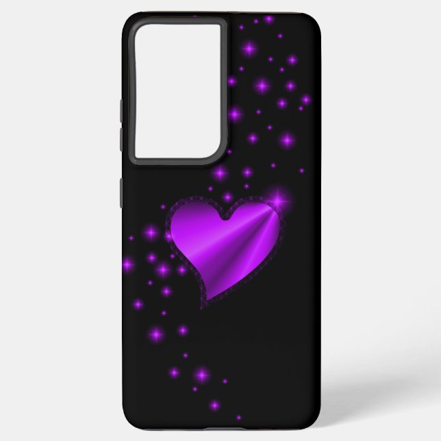 Purple Rainbow Heart with Stars on black Samsung Galaxy S21 Ultra Case (Back)