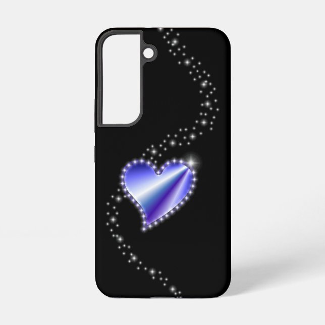 Purple Rainbow Heart with Stars on black Samsung Galaxy S22 Case (Back)