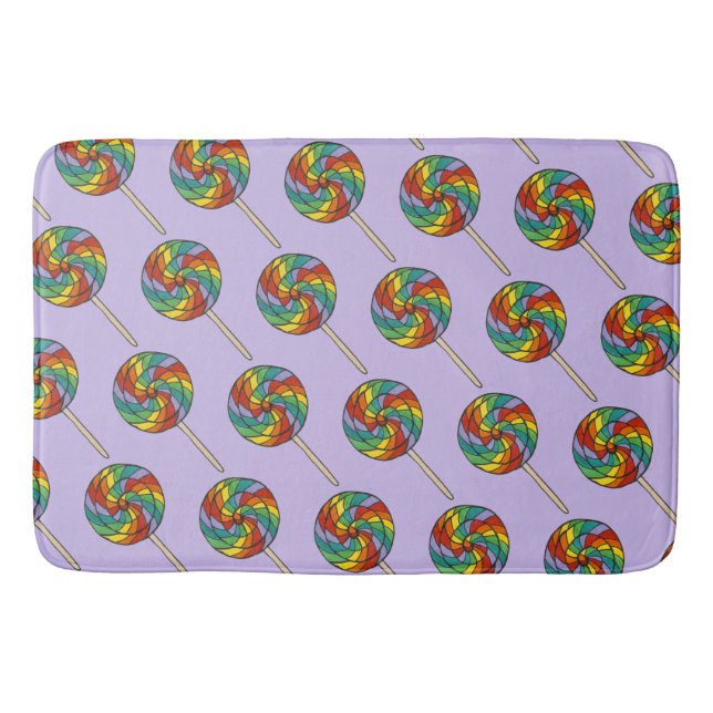Purple Rainbow Lollipop Candy Sweet Lollies Bath Mat (Front)