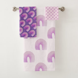 Purple Rainbow Mid Century Modern Pattern Bath Towel Set