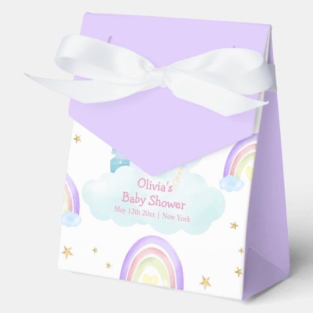 Purple Rainbow Moon Star Unicorn Baby Shower Favour Box (Front)