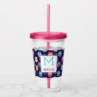 Purple Rainbow Owl Pattern Monogrammed Girls