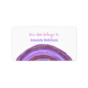 Purple rainbow personalised bookplate label