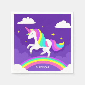 Purple Rainbow Unicorn Personalised Name Magical Napkin