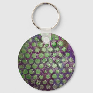 Purple Raine, Abstract  in Purple and Green Dots Key Ring