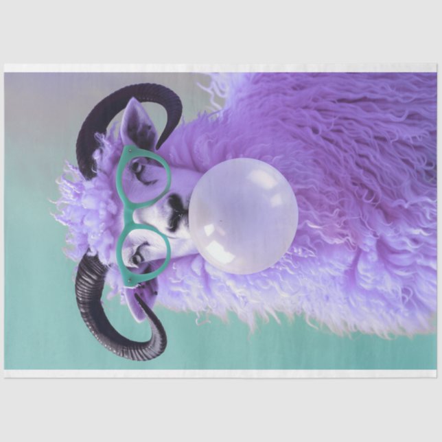 Purple Ram Blowing Bubble Gum Decouapge Tissue Paper (Front)