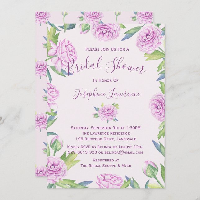 Purple Ranunculus Bridal Shower Invitation (Front/Back)