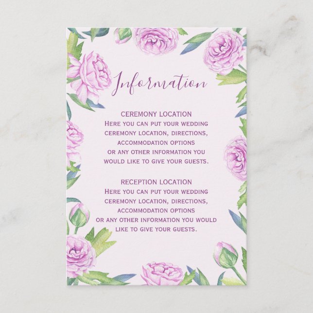 Purple Ranunculus Spring Wedding Information Cards (Front)