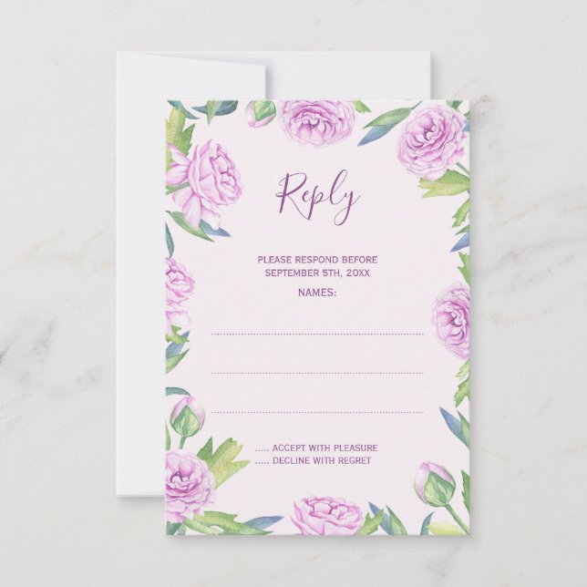 Purple Ranunculus Spring Wedding Reply Cards (Front)