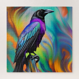 Purple Raven,  northern lights background Jigsaw Puzzle