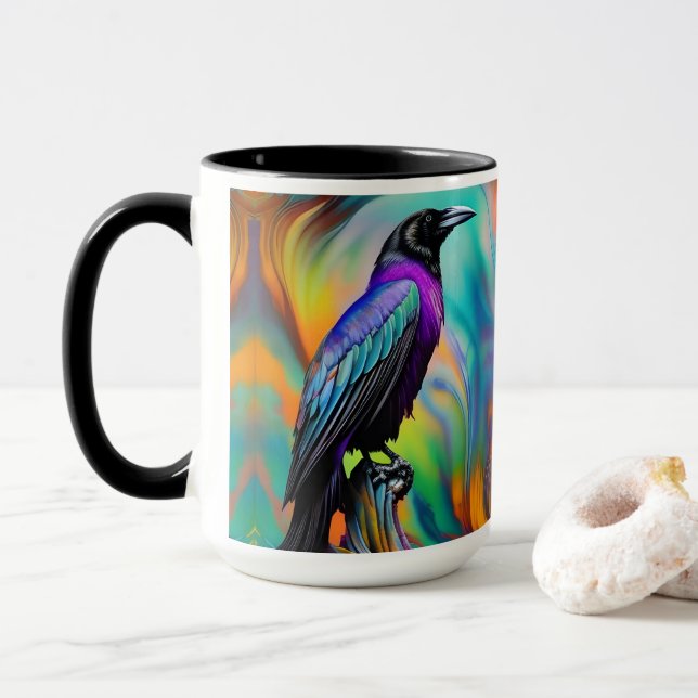 Purple Raven,  northern lights background Mug (With Donut)
