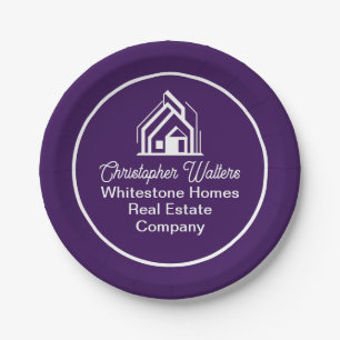 Purple Real Estate Company Custom Realtor Party Paper Plate