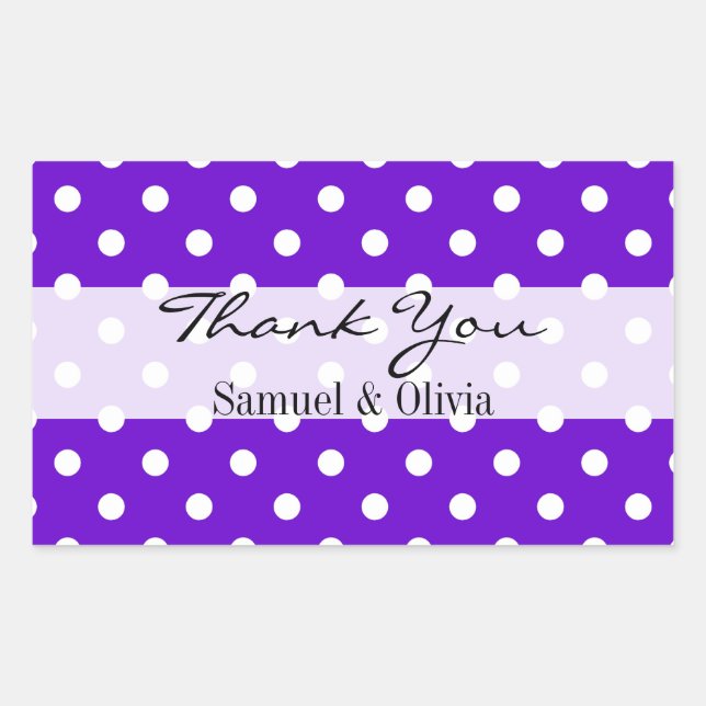 Purple Rectangle Custom Polka Dotted Thank You Rectangular Sticker (Front)