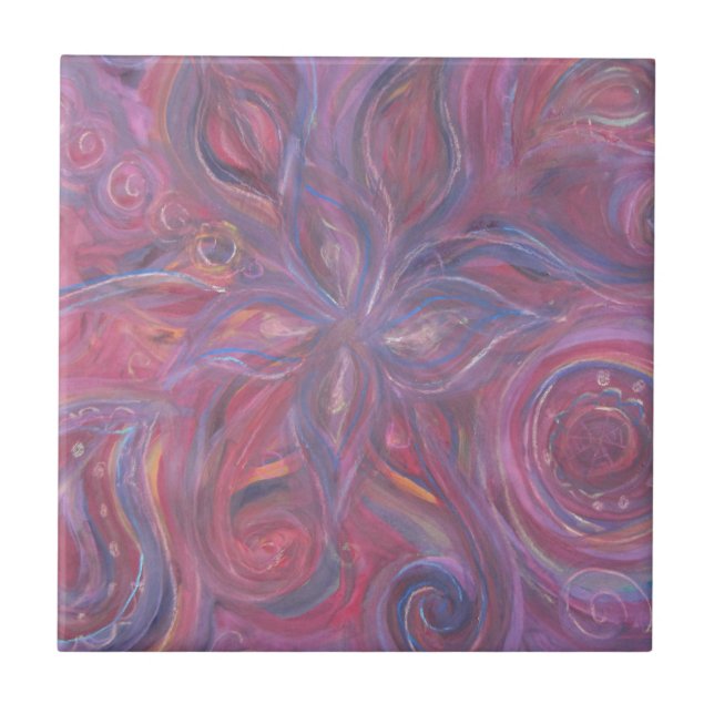 purple red abstract floral pattern tile (Front)