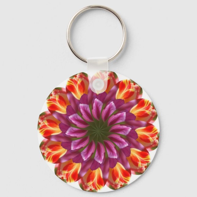 Purple, Red and Yellow Tulips Key Ring (Front)