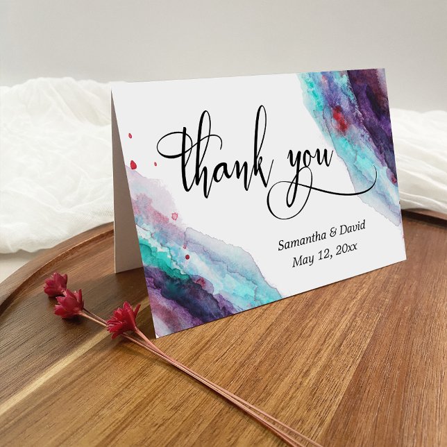 Purple Red Aqua Watercolor Modern Thank You Card (Creator Uploaded)