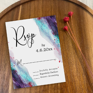 Purple Red Aqua Watercolor Modern Wedding RSVP Card