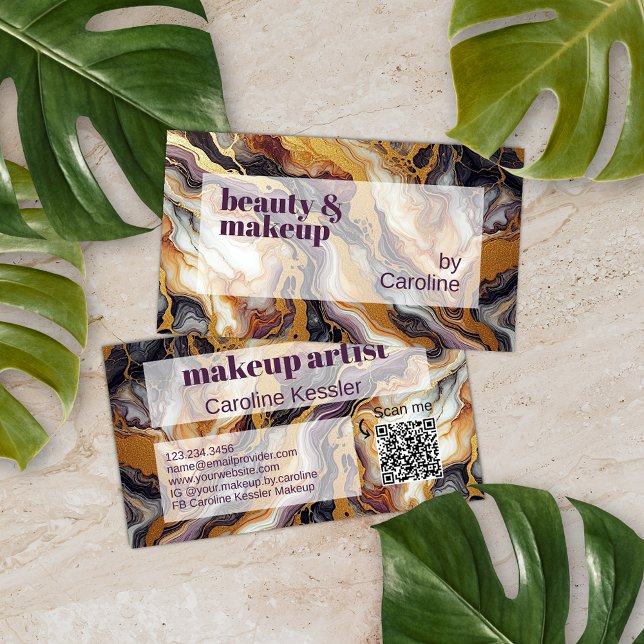 Purple Red Black White Gold Marble Art Pattern Business Card (Creator Uploaded)