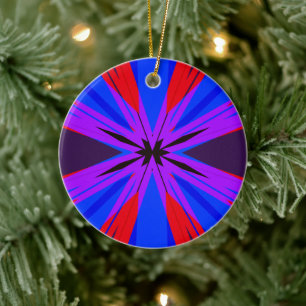 Purple Red Blue Black Star Starburst Fun Vaporwave Ceramic Tree Decoration