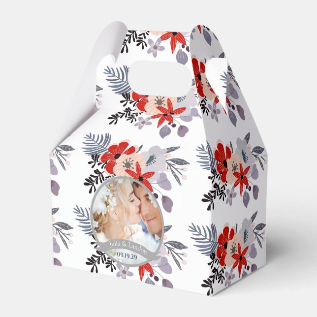 Purple Red Blue Blush Pink Floral Wreath Wedding Favour Box (Front Side)