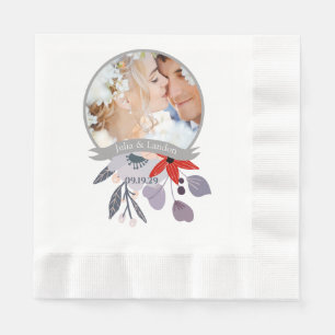 Purple Red Blush Pink Blue Floral Wreath Wedding Napkin