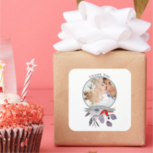 Purple Red Blush Pink Blue Floral Wreath Wedding Square Sticker