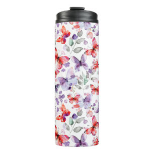 Purple Red Butterflies Thermal Tumbler