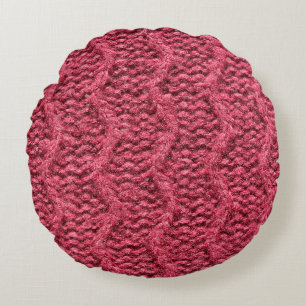 Purple red, cherry knitted sweater texture round cushion