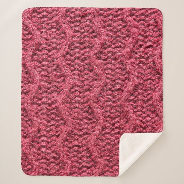 Purple red, cherry knitted sweater texture sherpa blanket (Front)