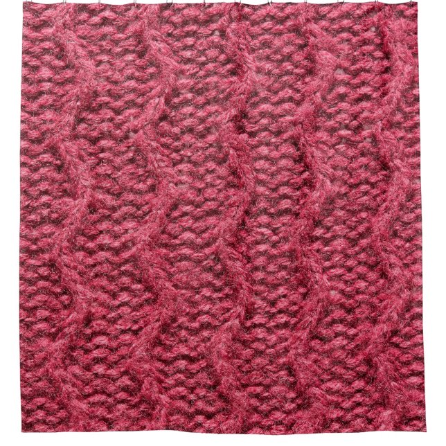 Purple red, cherry knitted sweater texture shower curtain (Front)