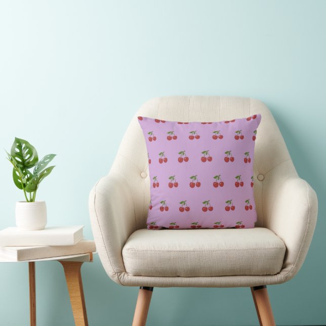 Purple & Red Cherry Pattern Pretty Feminine Spring Cushion (Chair)