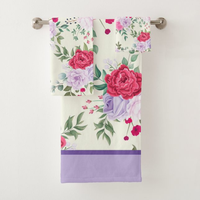 Purple. Red chic floral  Bath Towel Set (Insitu)