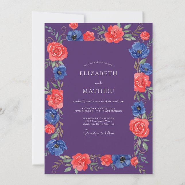 Purple Red Cobalt Painted Wedding Invitation (Front)