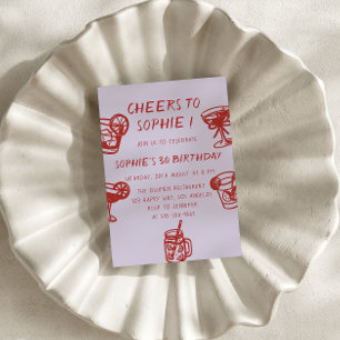 Purple & Red Cocktail Cheers to 30 Birthday Party Invitation