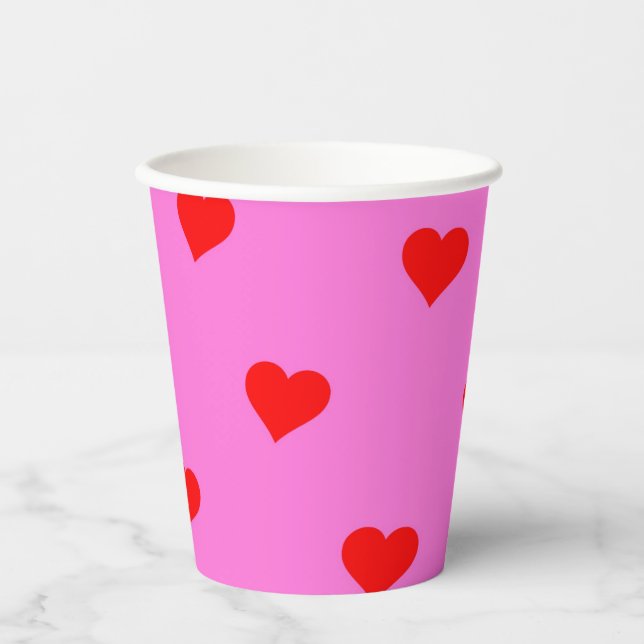 Purple Red Cute Simple Heart Pattern Paper Cups (Front)