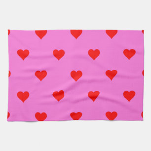 Purple Red Cute Simple Heart Pattern Tea Towel