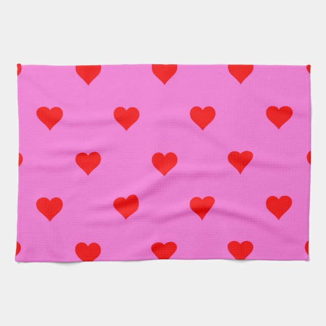 Purple Red Cute Simple Heart Pattern Tea Towel (Horizontal)