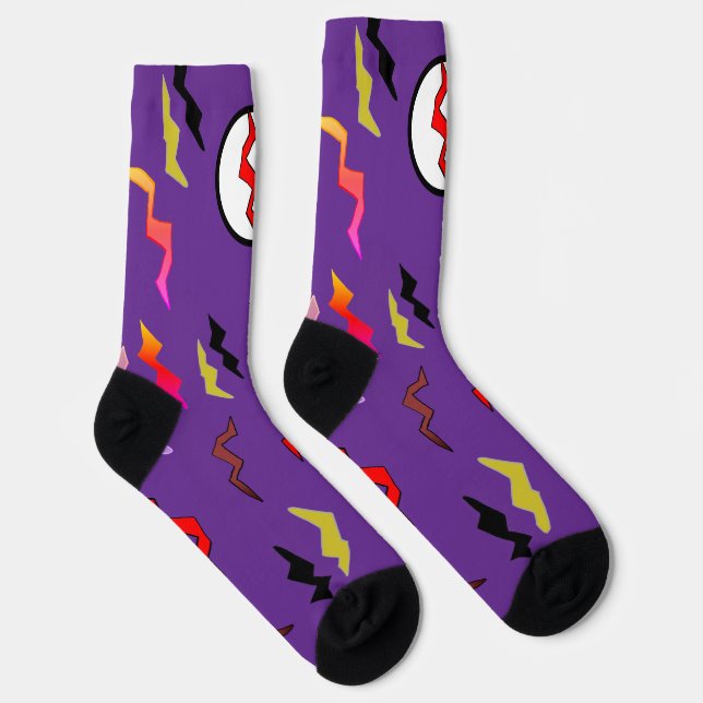 Purple Red Lightning Bolt Halloween Socks (Right)