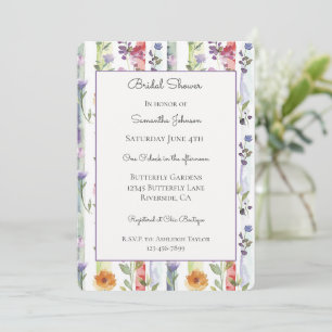 Purple Red Orange Floral Stripes Bridal Shower Invitation