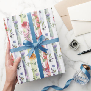 Purple Red Orange Floral Stripes Bridal Shower   Wrapping Paper