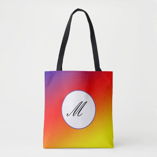 Purple red orange yellow monogram  tote bag (Front)