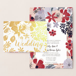 Purple Red Pink Gold Foil Wedding Invitations