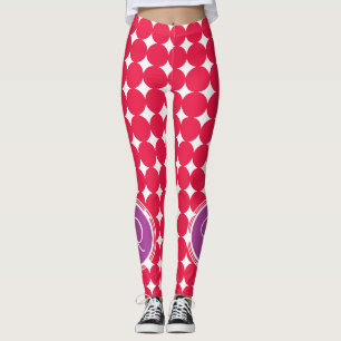 Purple & Red Polka Dot Monogram Leggings