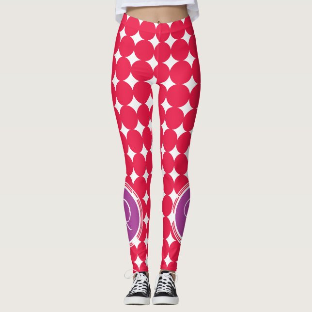 Purple & Red Polka Dot Monogram Leggings (Front)