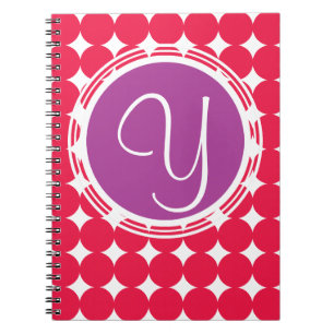 Purple & Red Polka Dot Monogram Spiral Notebook