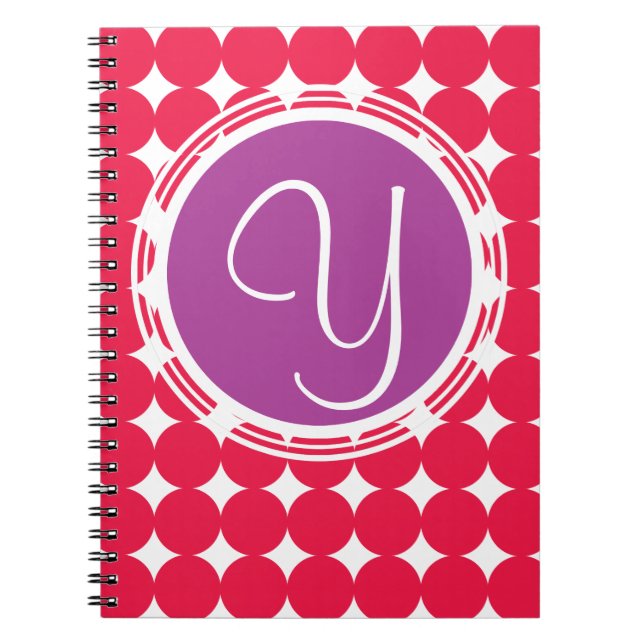 Purple & Red Polka Dot Monogram Spiral Notebook (Front)